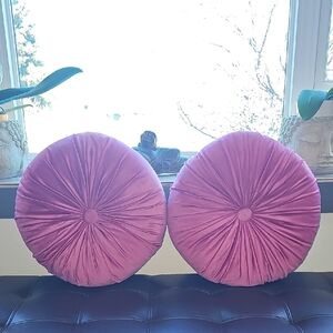 Set of Two Pink Round Velvet Pillows
